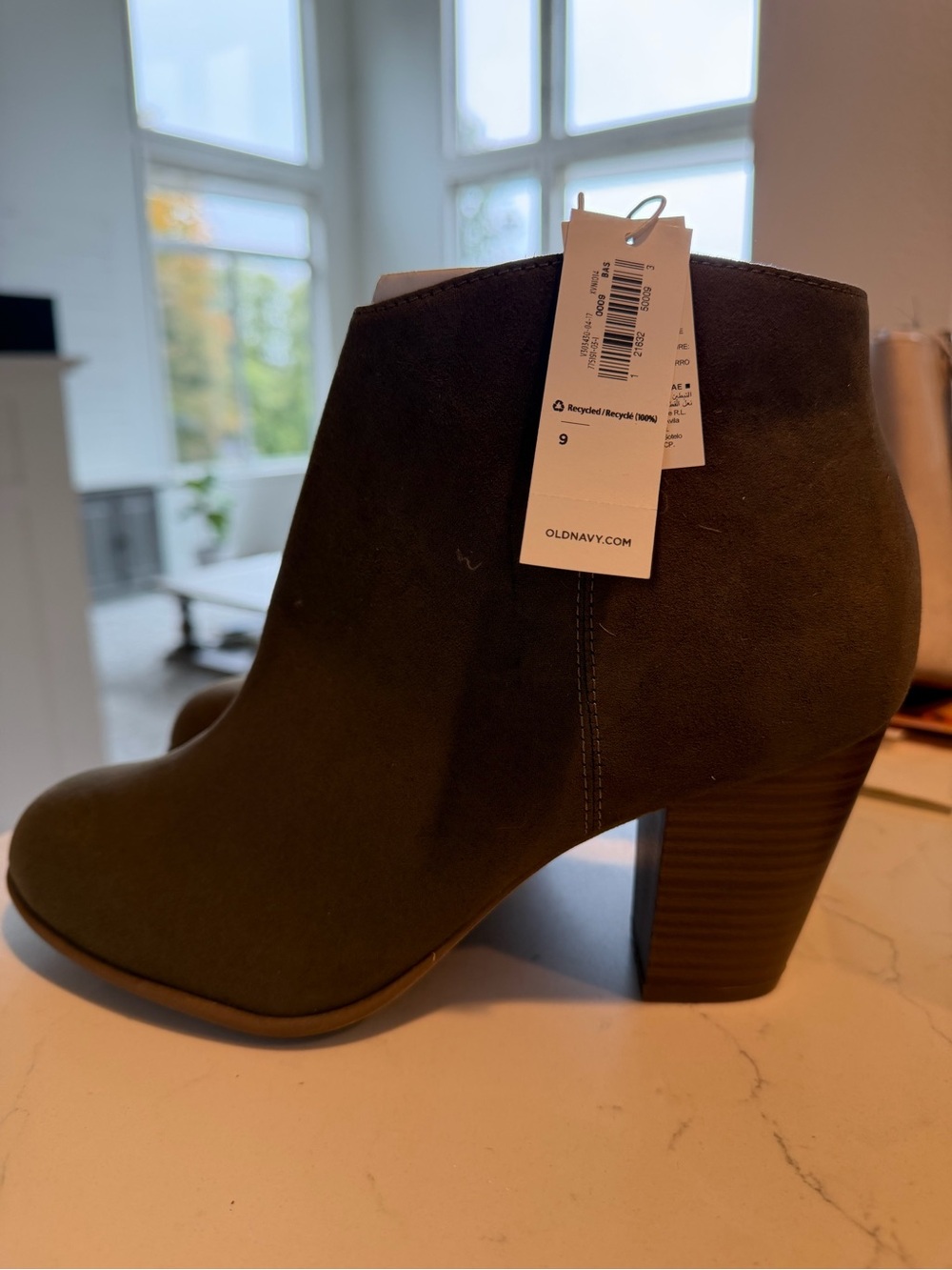 Old Navy Olive Green Suede Stacked Heel Ankle Booties
